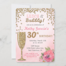 Lunch en Bubble Birthday Glitter Invitation