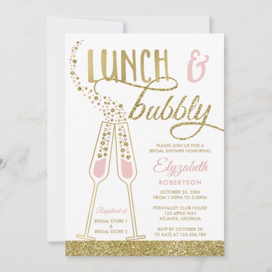 Lunch en Bubble Vrijgezellenfeest Invite, Faux Gol Kaart (Voorkant)