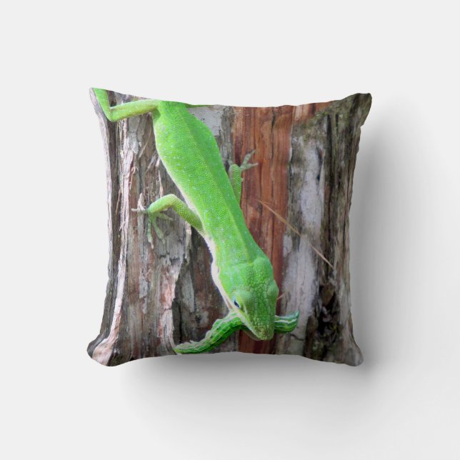 Lunch iemand? Groene Anole (Hagedis) Kussen (Voorkant)