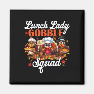 Lunch Lady Gobble Squad Turkije Pompoen Gelukkig D Magneet