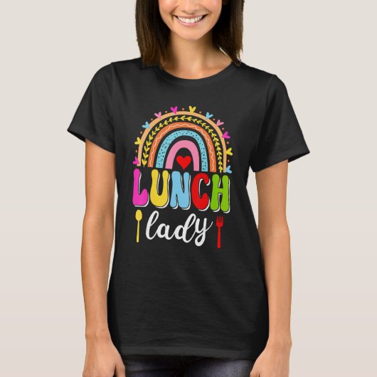 Lunch Lady Groovy Rainbow Lunch Lady Squad Back To T-shirt (Voorkant)