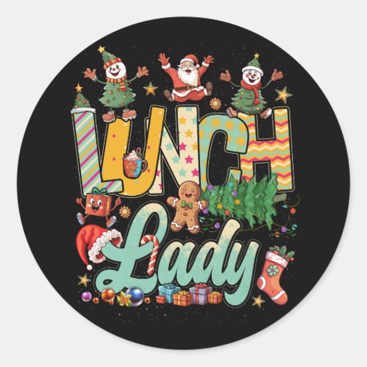 Lunch Lady kerstboom - kerstkerstkerstkerstman met Ronde Sticker (Voorkant)