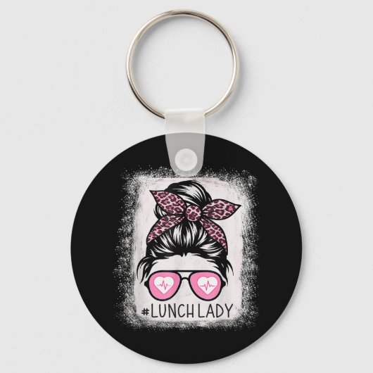 Lunch Lady Life Bleaching Shirten Pink Leopard Mes Sleutelhanger (Voorkant)