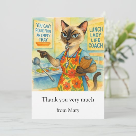 Lunch Lady Life Coach  for Cat Cafeteria Wisdom Bedankkaart (Staand voorkant)
