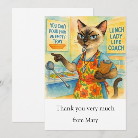 Lunch Lady Life Coach  for Cat Cafeteria Wisdom Bedankkaart (Voorkant / Achterkant)