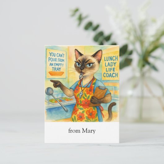 Lunch Lady Life Coach  for Cat Cafeteria Wisdom Briefkaart (Staand voorkant)