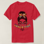 Lunch Lady Life Messy Bun Sunflower Leopard Lunch T-shirt (Design voorkant)