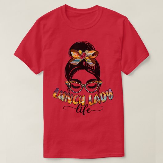Lunch Lady Life Messy Bun Sunflower Leopard Lunch T-shirt (Design voorkant)
