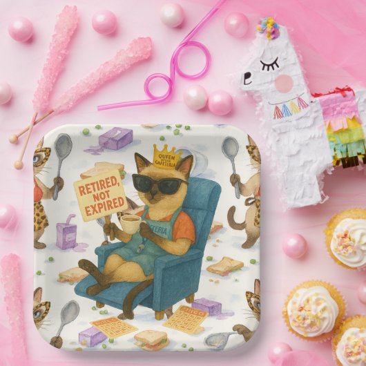 Lunch Lady Retirement for Cat Lovers Cafeteria  Papieren Bordje (Feest)