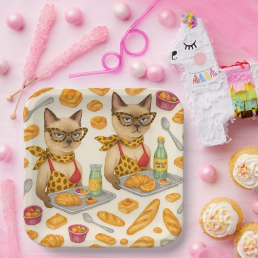 Lunch Lady Serving food  for Cat Lovers Cafeteria  Papieren Bordje (Feest)