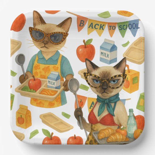 Lunch Lady Serving food  for Cat Lovers Cafeteria  Papieren Bordje (Voorkant)