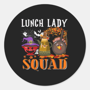 Lunch Lady Squad Thanksgiving Halloween Herfst Tre Ronde Sticker