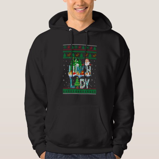 Lunch Lady Ugly Christmas Tree Santa Matching Xmas Hoodie (Voorkant)