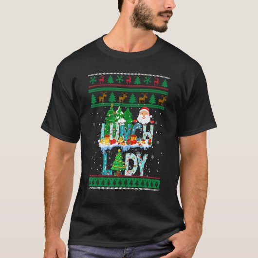 Lunch Lady Ugly Christmas Tree Santa Matching Xmas T-shirt (Voorkant)