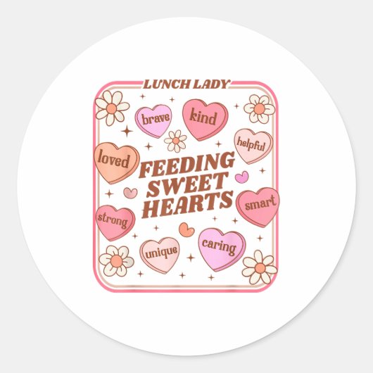 Lunch Lady Valentines Day Retro Cute Cafeteria Swe Ronde Sticker (Voorkant)