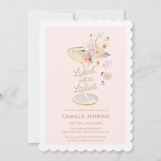 Lunch met de dames roze bruidsbrunch kaart (Voorkant)