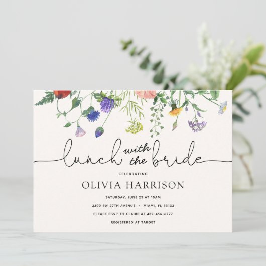 Lunch met de uitnodiging van de Bride Wildflower S (Staand voorkant)