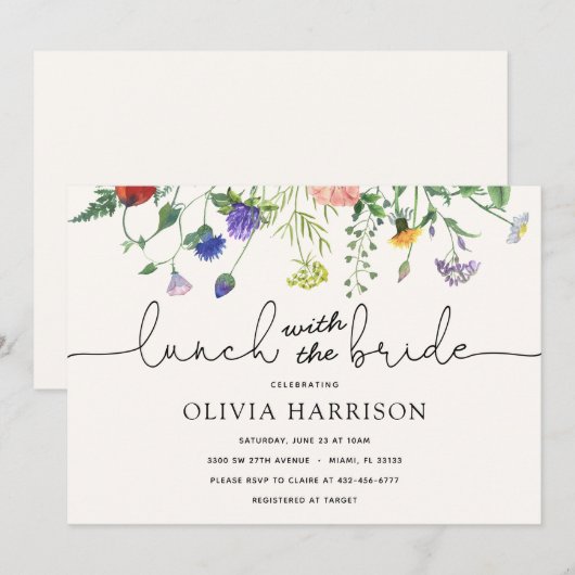 Lunch met de uitnodiging van de Bride Wildflower S (Voorkant / Achterkant)
