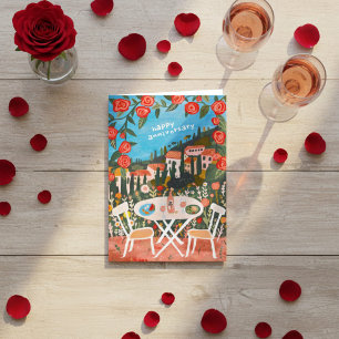 Lunch met een Uitzicht Jubileum Platteland Gouache Kaart