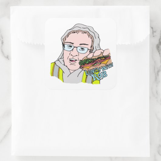 Lunch met Rob! Vierkante Sticker (Tas)