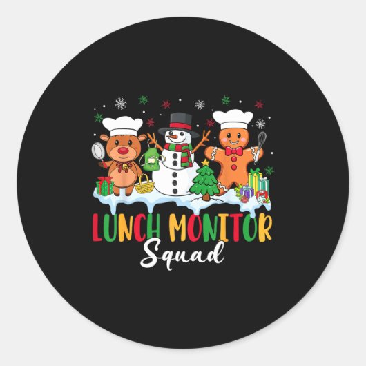 Lunch Monitor Squad Reindeer Snowman Gingerbread C Ronde Sticker (Voorkant)