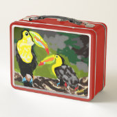 Lunchbox: tropische papegaaien (Achterkant)