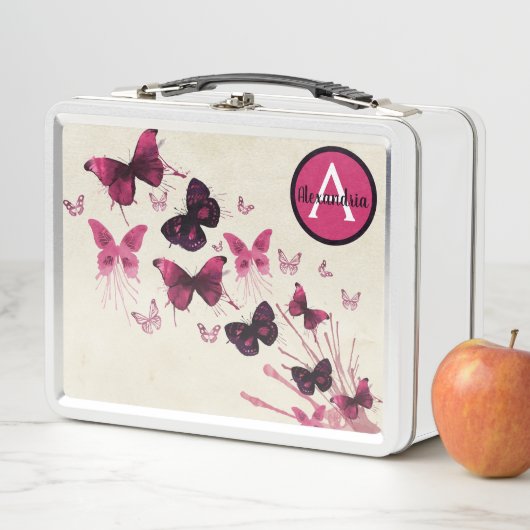 Lunchboxen - Paarse lunchbox met vlinders (In situ)