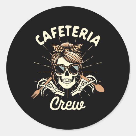 Lunchdame Cafetariamedewerkster Squad Skelet Cafet Ronde Sticker (Voorkant)