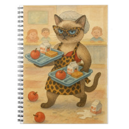 Lunchdame die eten serveert op school notitieboek