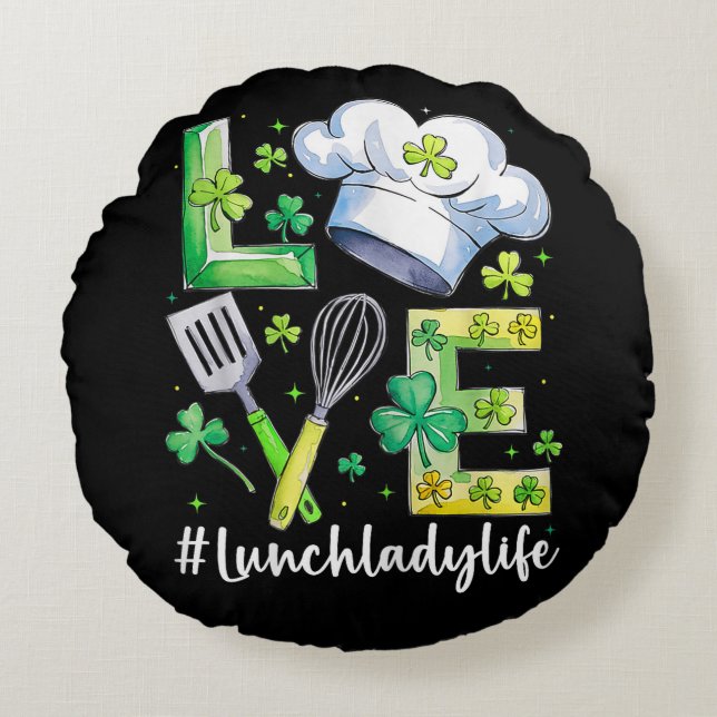 Lunchdame Leven Gelukkige St. Patrick's Dag Rond Kussen (Voorkant)