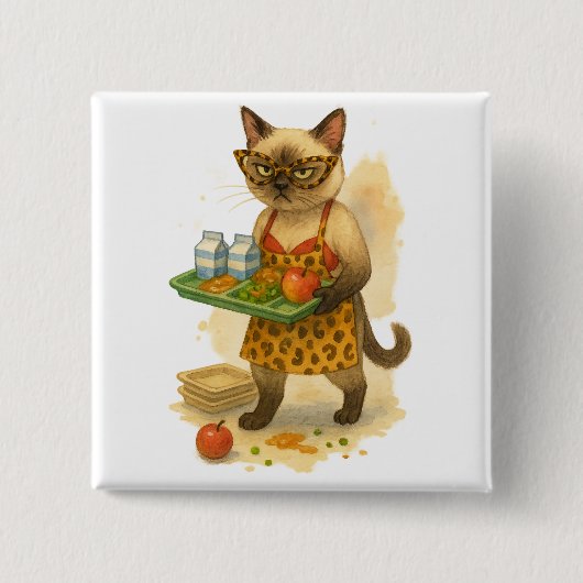 Lunchdame Levenscoach voor Kattenliefhebbers Vierkante Button 5,1 Cm (Voorkant)