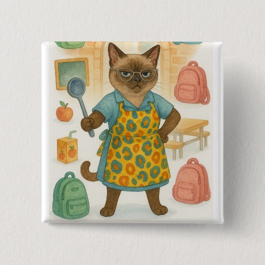 Lunchdame Levenscoach voor Kattenliefhebbers Vierkante Button 5,1 Cm (Voorkant)
