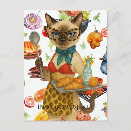 Lunchdame serveert eten briefkaart (Voorkant)