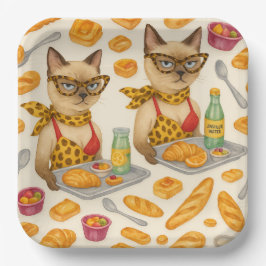 Lunchdame serveert eten voor kattenliefhebbers caf papieren bordje
