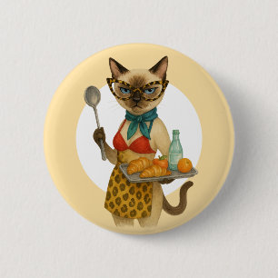 Lunchdame serveert eten voor kattenliefhebbers caf ronde button 5,7 cm