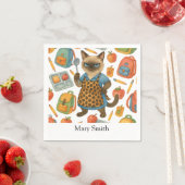 Lunchdame serveert eten voor kattenliefhebbers servet (Insitu)