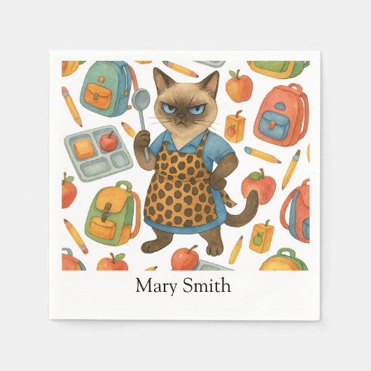 Lunchdame serveert eten voor kattenliefhebbers servet (Voorkant)