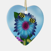 Lunchdatum bijen op Blue Flower Keramisch Ornament (Rechts)