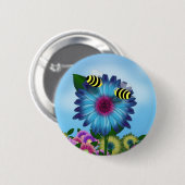 Lunchdatum bijen op Blue Flower Ronde Button 5,7 Cm (Voorkant /achterkant)