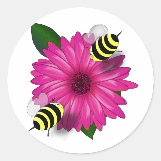 Lunchdatum bijen op Pink Flower Ronde Sticker (Voorkant)