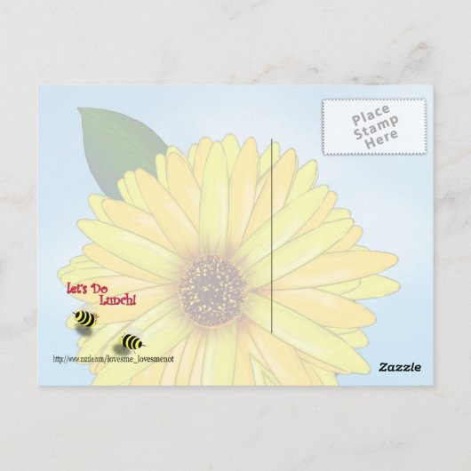 Lunchdatum bijen op Yellow Flower Briefkaart (Achterkant)