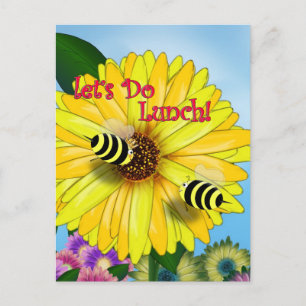 Lunchdatum bijen op Yellow Flower Briefkaart