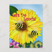 Lunchdatum bijen op Yellow Flower Briefkaart (Voorkant)