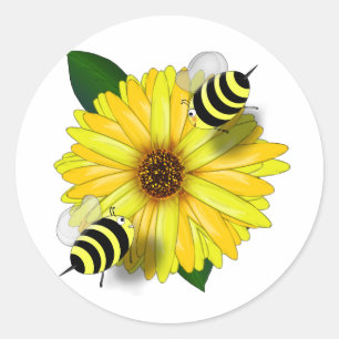 Lunchdatum bijen op Yellow Flower Ronde Sticker