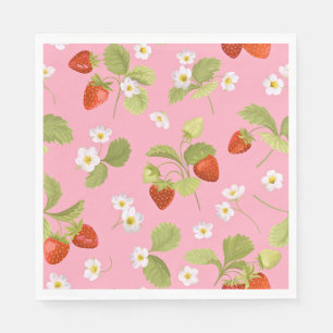 Lunchen servetten Roze aardbeien