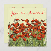 LUNCHEON Red Poppy Flowers Invitation Sjabloon Kaart (Voorkant / Achterkant)