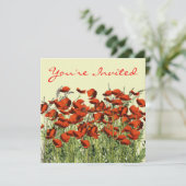 LUNCHEON Red Poppy Flowers Invitation Sjabloon Kaart (Staand voorkant)