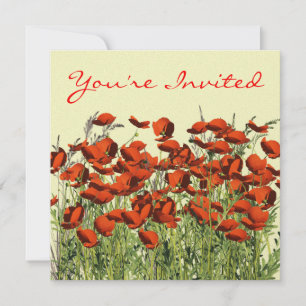 LUNCHEON Red Poppy Flowers Invitation Sjabloon Kaart