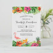 Luncheon | Tropische Floral Flamingo Kaart (Staand voorkant)