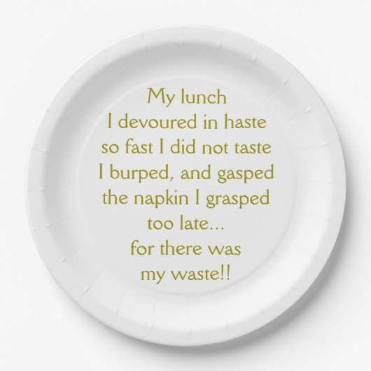 Lunchtijd Limerick Papieren Bordje (Voorkant)